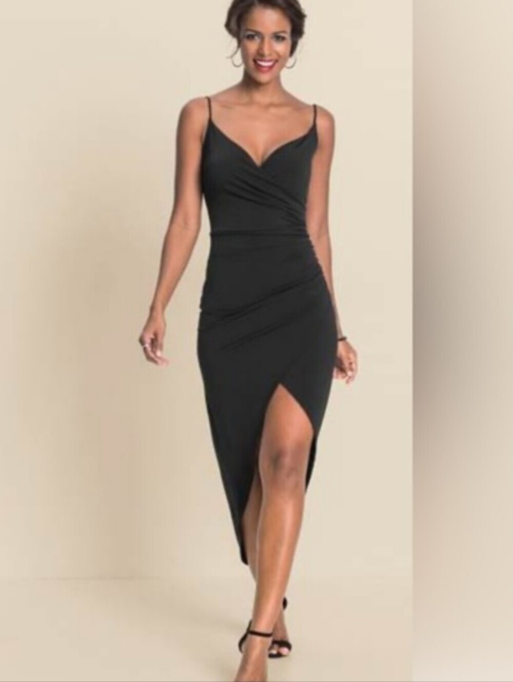 Venus Black Bodycon High Low Dress Size Large Sexy Surplice Neckline Party